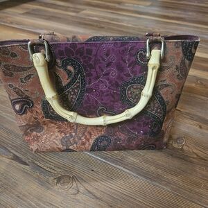 Paisley Patterned Purple and Brown Women's Bag